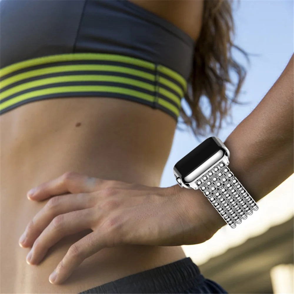 Solid Zinc Alloy Beads Link Chain Watchband for Apple Watch Ultra 3 2 1 49mm / Series 11 10 46mm / 9 8 7 45mm / SE3 SE2 SE 6 5 4 44mm / 3 2 1 42mm - Silver Color - 7