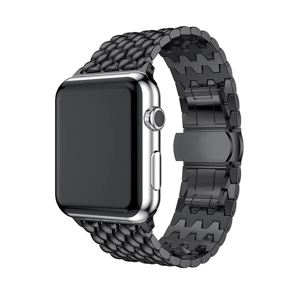 For Apple Watch Ultra 3 2 1 49mm / Series 11 10 46mm / 9 8 7 45mm / SE3 SE2 SE 6 5 4 44mm / 3 2 1 42mm Stainless Steel Watchband Wrist Strap Replacement with Butterfly Buckle - Black - 2