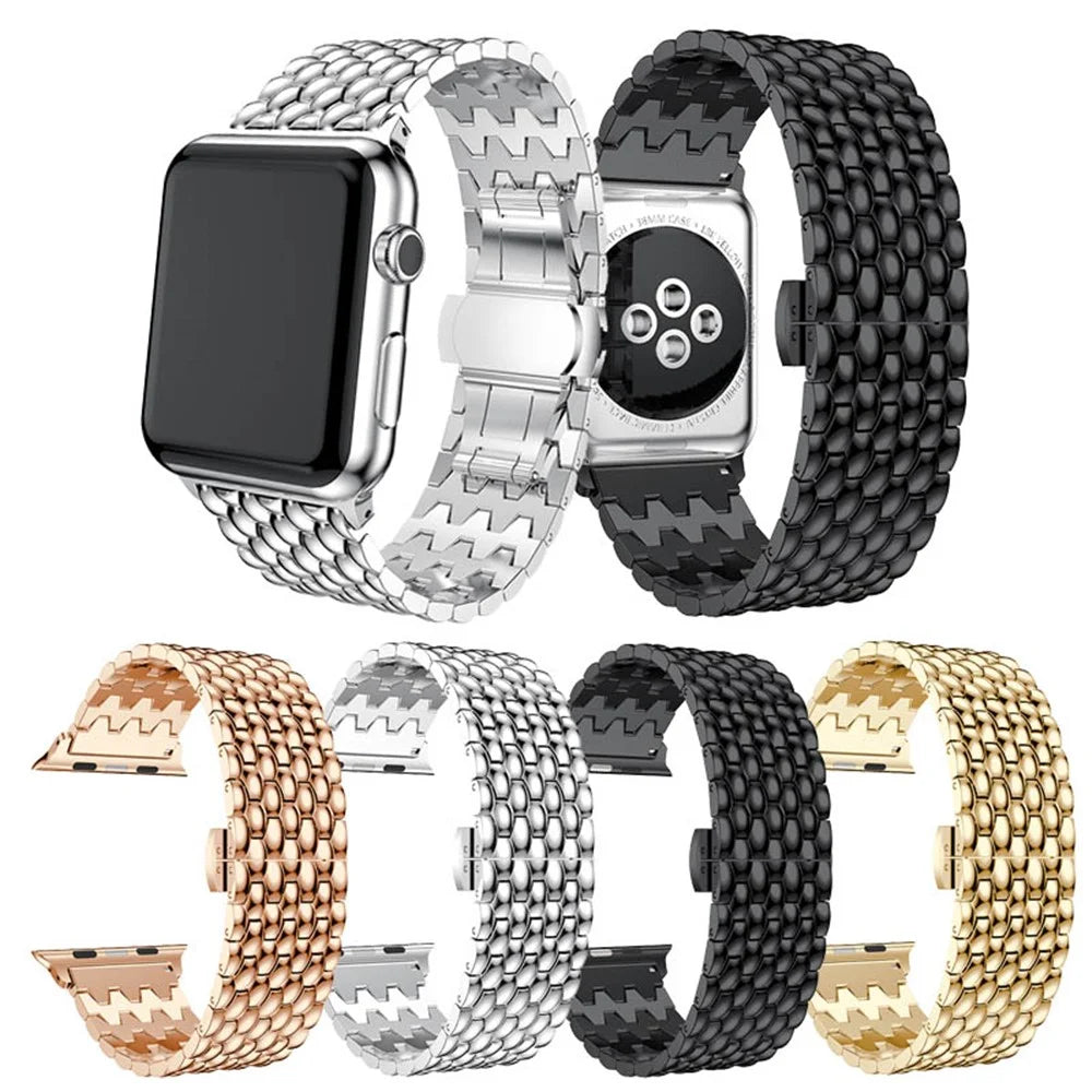 For Apple Watch Ultra 3 2 1 49mm / Series 11 10 46mm / 9 8 7 45mm / SE3 SE2 SE 6 5 4 44mm / 3 2 1 42mm Stainless Steel Watchband Wrist Strap Replacement with Butterfly Buckle - Black - 6