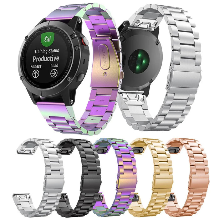 For Garmin Fenix5/Forerunner 935 22mm Stainless Steel Watchband Folding Clasp Wrist Strap Replacement - Black - 6