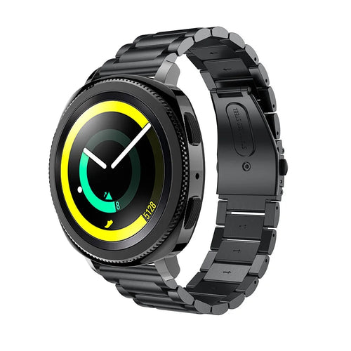 For Samsung Gear Sport 20mm Classic Stainless Steel Watch Band Three-bead Wrist Strap Replacement - Black - 1