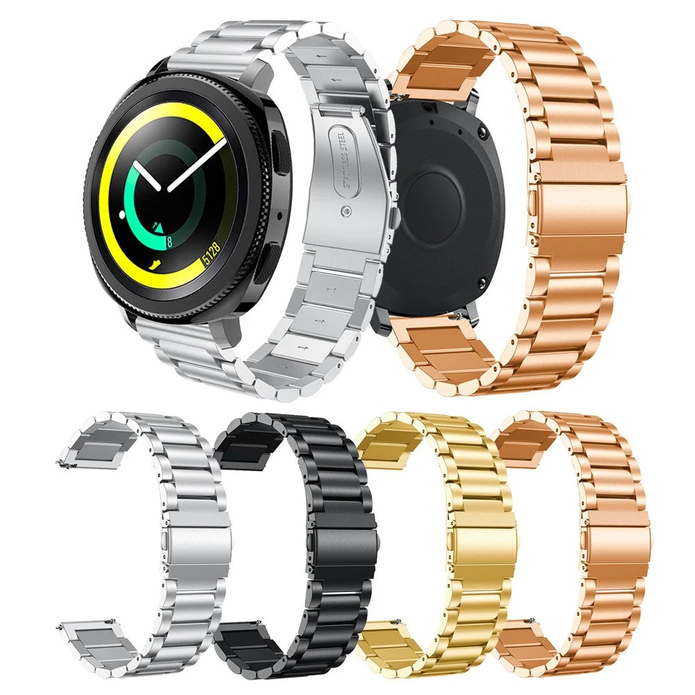 For Samsung Gear Sport 20mm Classic Stainless Steel Watch Band Three-bead Wrist Strap Replacement - Black - 5