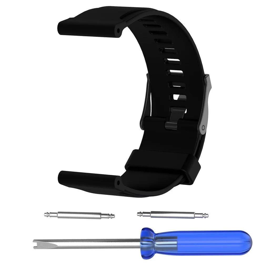 Silicone Watch Strap for Suunto Traverse with Spring Bars and Tool - Black - 1