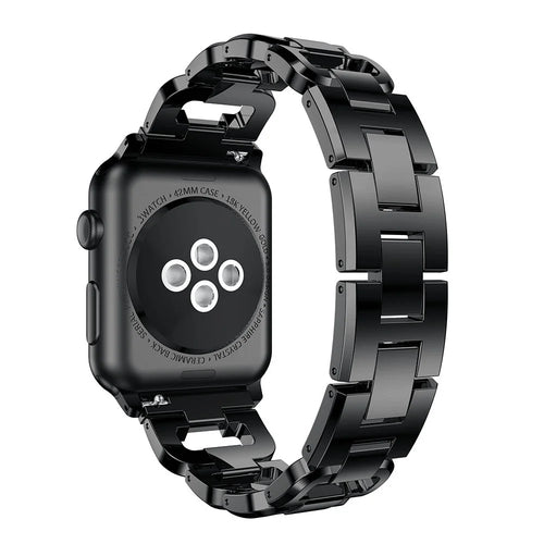 For Apple Watch Series 11 10 42mm / 9 8 7 41mm / SE3 SE2 SE 6 5 4 40mm / 3 2 1 38mm Rhinestones D Shaped Watchband Stainless Steel Watch Band - Black - 1