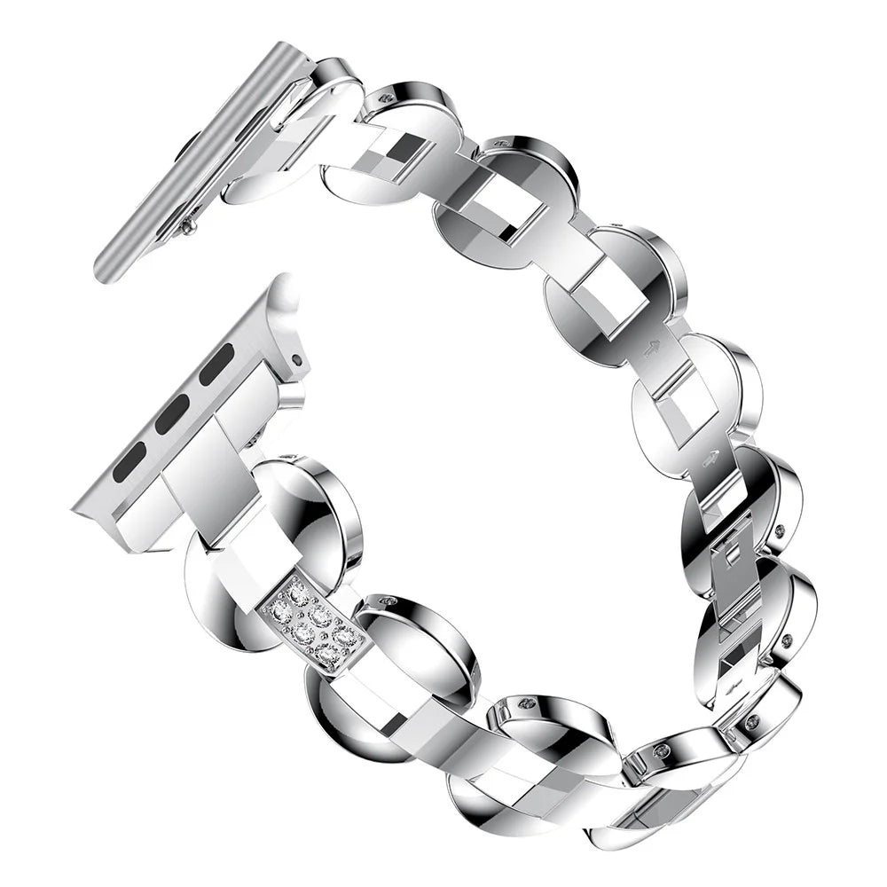 Diamonds Decor Loop Links Watch Strap Replacement for Apple Watch Series 11 10 42mm / 9 8 7 41mm / SE3 SE2 SE 6 5 4 40mm / 3 2 1 38mm - White Diamonds / Silver - 1