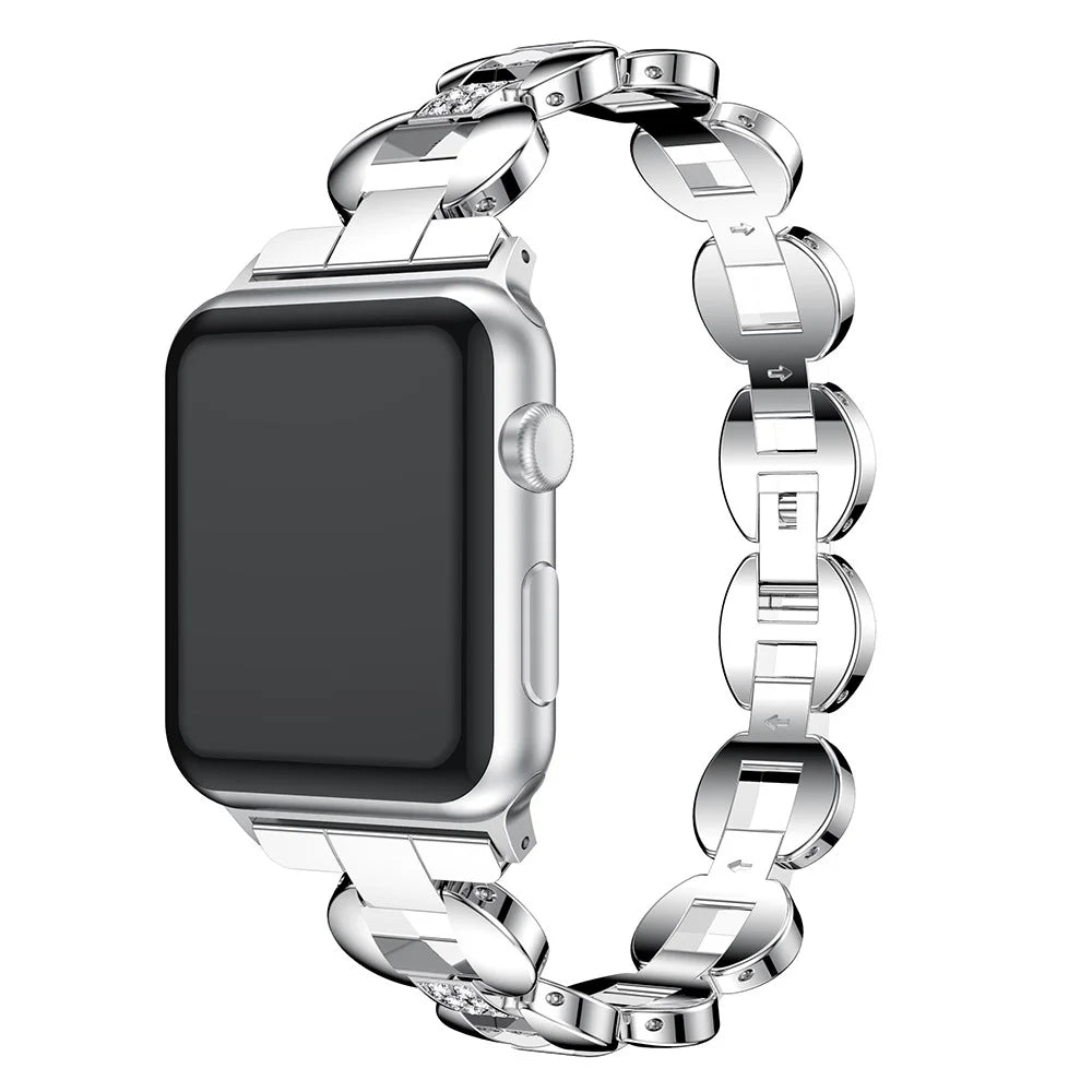 Diamonds Decor Loop Links Watch Strap Replacement for Apple Watch Series 11 10 42mm / 9 8 7 41mm / SE3 SE2 SE 6 5 4 40mm / 3 2 1 38mm - White Diamonds / Silver - 2