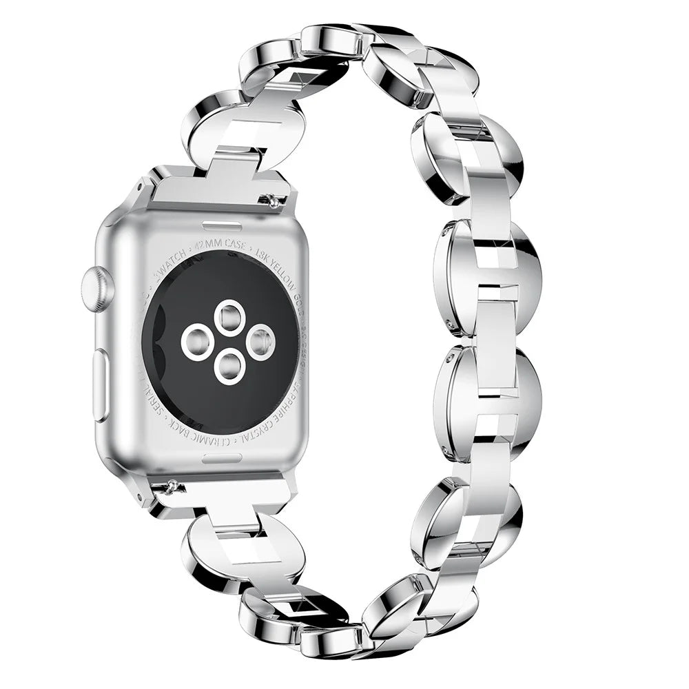 Diamonds Decor Loop Links Watch Strap Replacement for Apple Watch Series 11 10 42mm / 9 8 7 41mm / SE3 SE2 SE 6 5 4 40mm / 3 2 1 38mm - White Diamonds / Silver - 3