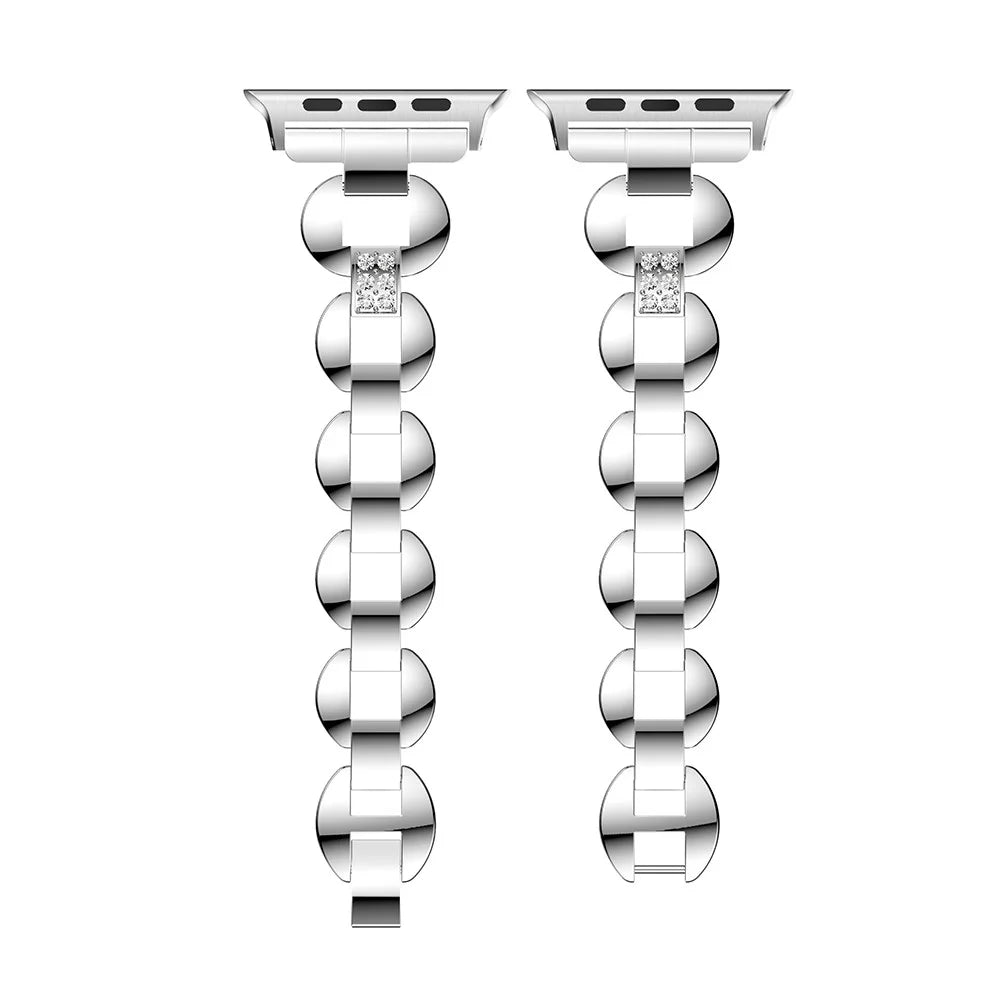 Diamonds Decor Loop Links Watch Strap Replacement for Apple Watch Series 11 10 42mm / 9 8 7 41mm / SE3 SE2 SE 6 5 4 40mm / 3 2 1 38mm - White Diamonds / Silver - 4