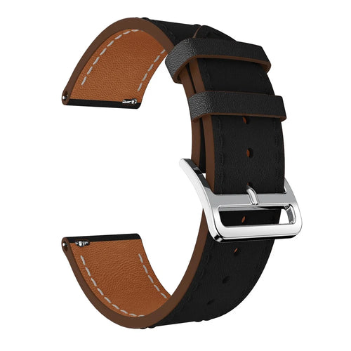 23mm Genuine Leather Wrist Strap for Fitbit Versa, Adjustable Replacement Watch Band - Black - 1