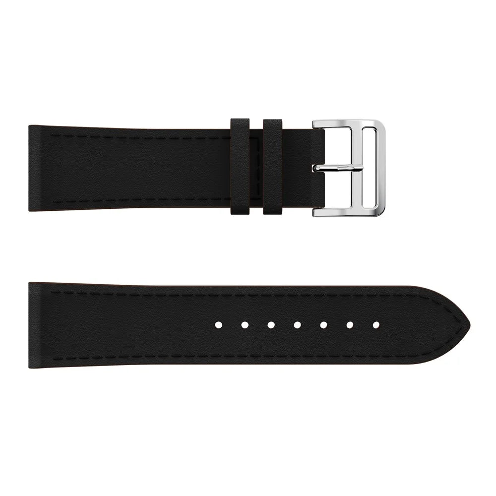 23mm Genuine Leather Wrist Strap for Fitbit Versa, Adjustable Replacement Watch Band - Black - 5
