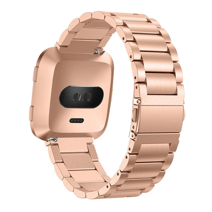 Solid Stainless Steel Watch Band for Fitbit Versa, Three-bead Wrist Strap Replacement - Rose Gold - 6