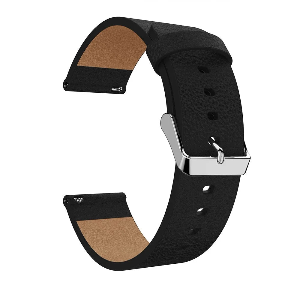 For Fitbit Versa Litchi Texture Genuine Leather Watch Band Strap Replacement, Length: 115 + 85mm - Black - 1