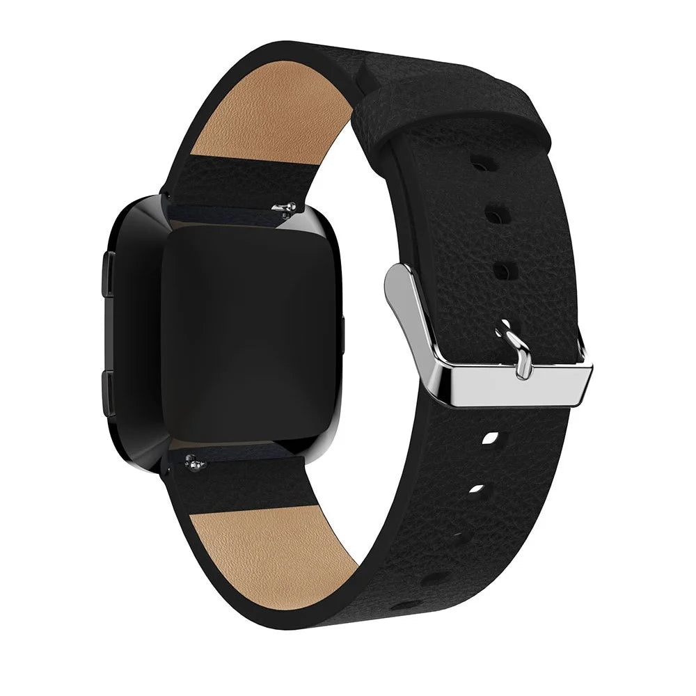 For Fitbit Versa Litchi Texture Genuine Leather Watch Band Strap Replacement, Length: 115 + 85mm - Black - 4