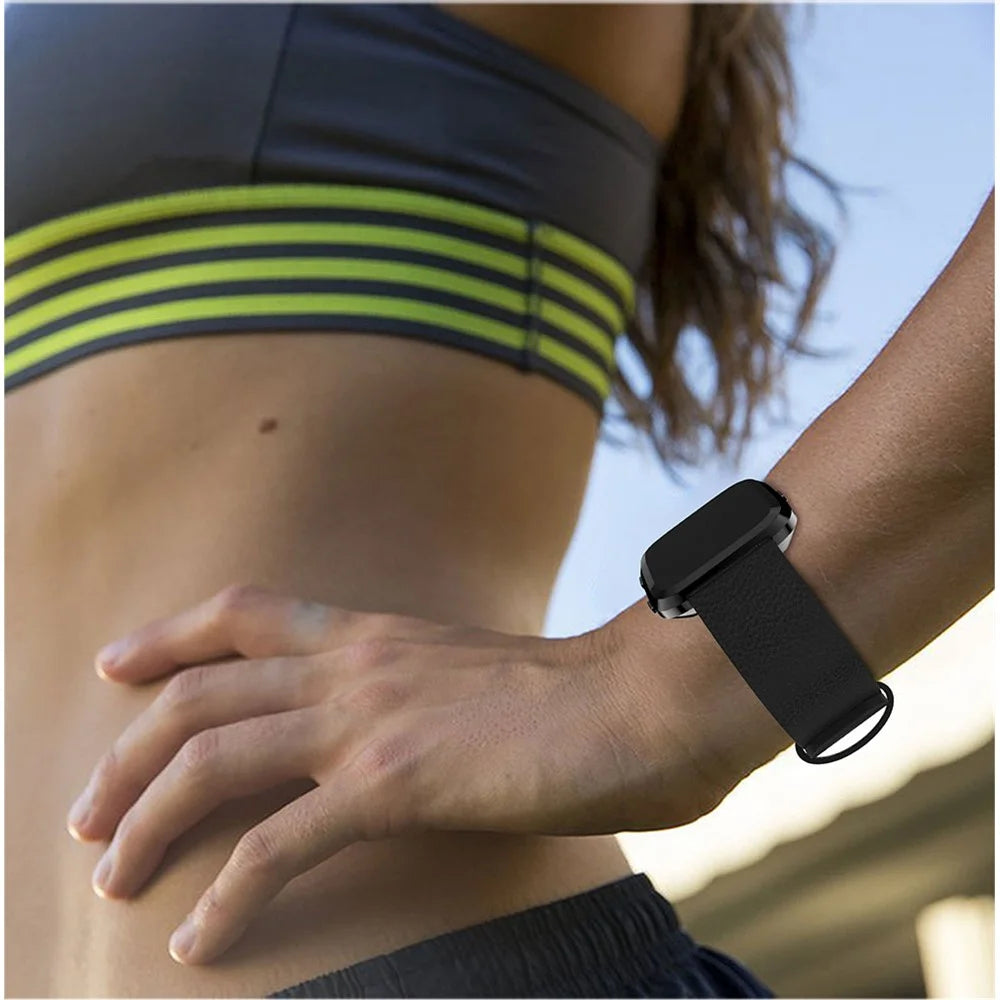 For Fitbit Versa Litchi Texture Genuine Leather Watch Band Strap Replacement, Length: 115 + 85mm - Black - 5
