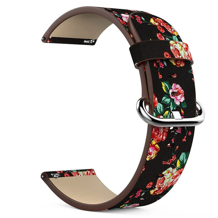 For Fitbit Versa Peony Pattern Genuine Leather Watch Strap Adjustable Wrist Band, Length: 122 + 83mm - Black Background Red Peony - 3