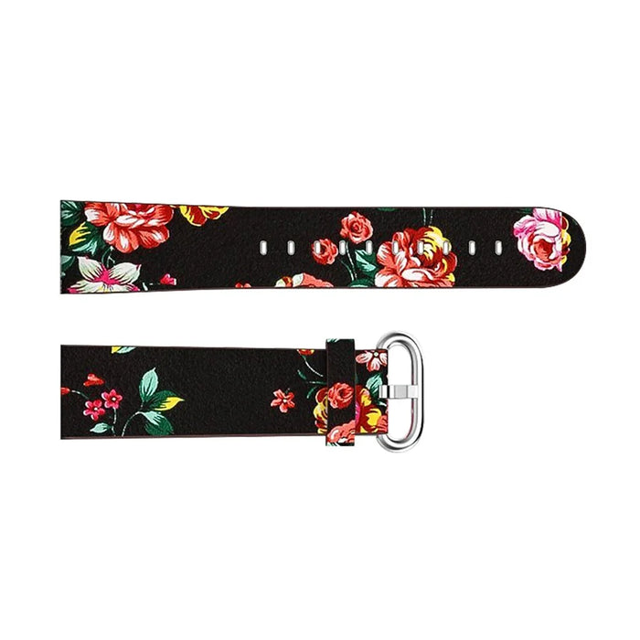 For Fitbit Versa Peony Pattern Genuine Leather Watch Strap Adjustable Wrist Band, Length: 122 + 83mm - Black Background Red Peony - 4