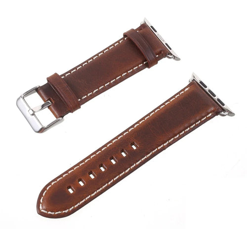 Vintage Oil Wax Genuine Leather Replacement Watchband for Apple Watch Series 9 8 7 41mm / SE3 SE2 SE 6 5 4 40mm / 3 2 1 38mm - Brown - 1