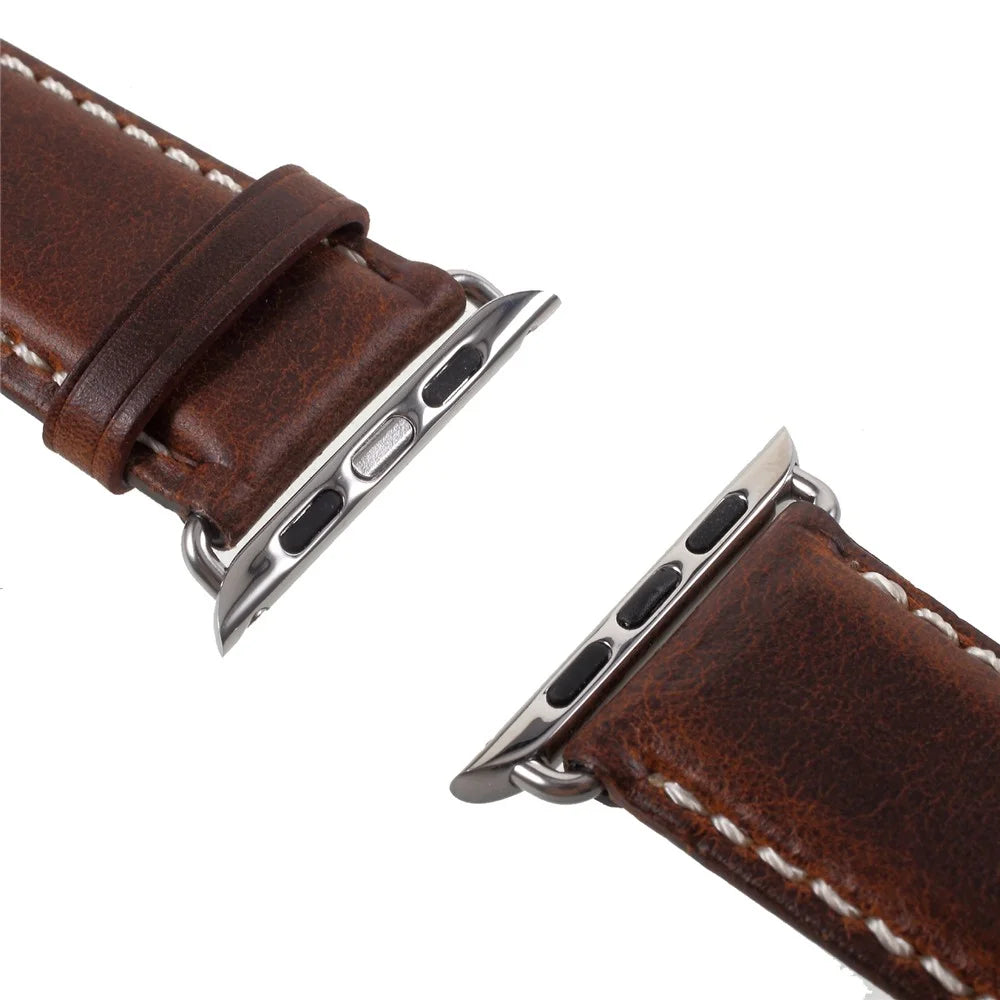 Vintage Oil Wax Genuine Leather Replacement Watchband for Apple Watch Series 9 8 7 41mm / SE3 SE2 SE 6 5 4 40mm / 3 2 1 38mm - Brown - 3