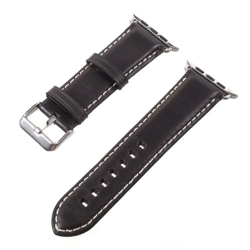 For Apple Watch Ultra 3 2 1 49mm / Series 11 10 46mm / 9 8 7 45mm / SE3 SE2 SE 6 5 4 44mm / 3 2 1 42mm Vintage Oil Wax Genuine Leather Watch Band - Black - 1