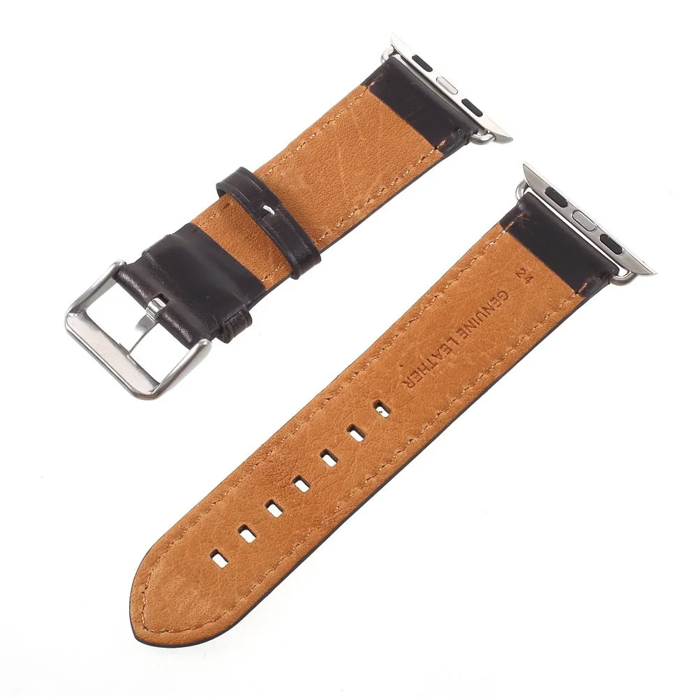 For Apple Watch Ultra 3 2 1 49mm / Series 11 10 46mm / 9 8 7 45mm / SE3 SE2 SE 6 5 4 44mm / 3 2 1 42mm Vintage Oil Wax Genuine Leather Watch Band - Black - 3