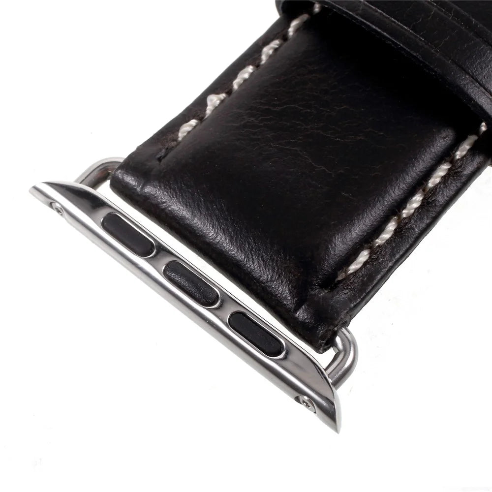 For Apple Watch Ultra 3 2 1 49mm / Series 11 10 46mm / 9 8 7 45mm / SE3 SE2 SE 6 5 4 44mm / 3 2 1 42mm Vintage Oil Wax Genuine Leather Watch Band - Black - 6