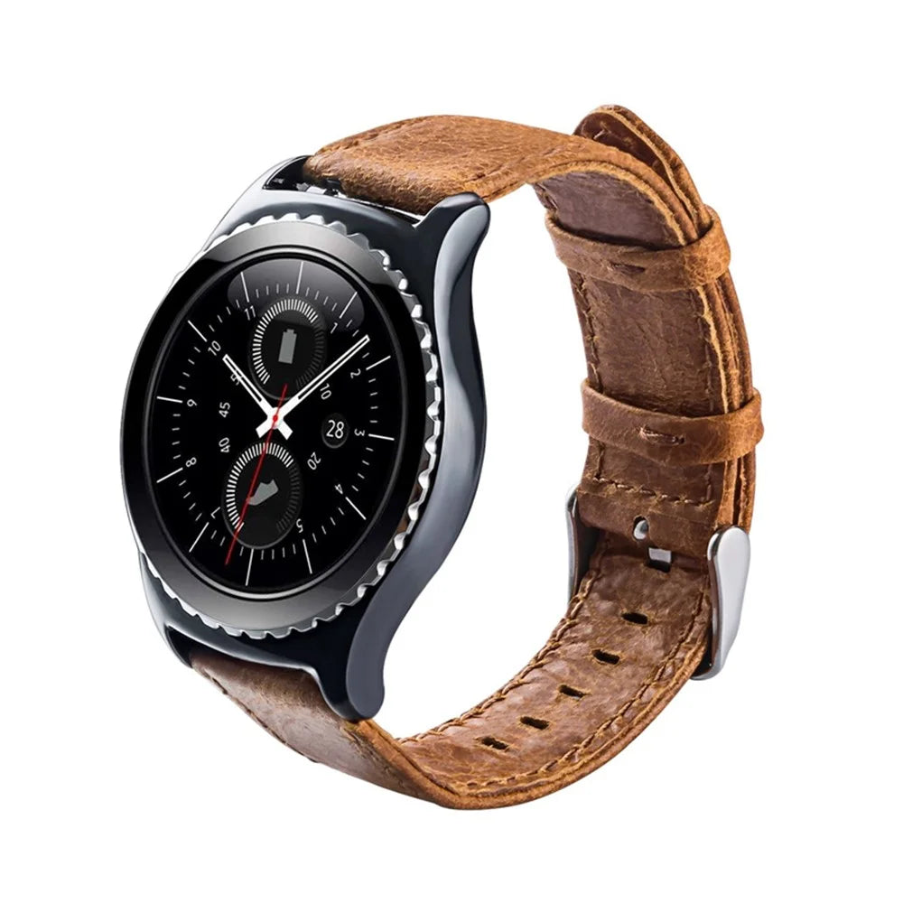 20mm Crazy Horse Genuine Leather Watch Band for Samsung Galaxy Watch4 Classic 46mm 42mm/Watch4 44mm 40mm/Huawei Watch 2 - Brown - 5