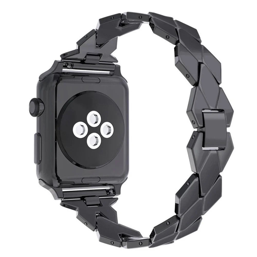 Rhombus Shaped Zinc Alloy Watch Band Replacement for Apple Watch Series 11 10 42mm / 9 8 7 41mm / SE3 SE2 SE 6 5 4 40mm / 3 2 1 38mm - Black - 1