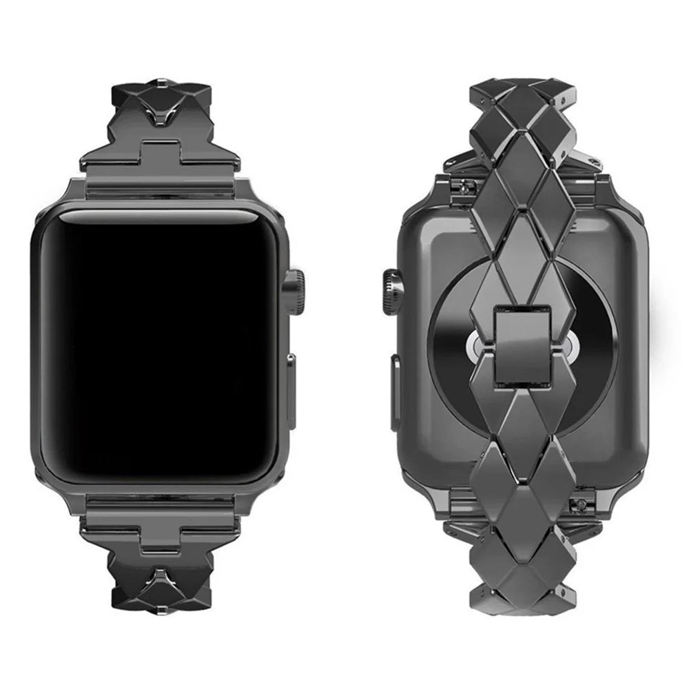 Rhombus Shaped Zinc Alloy Watch Band Replacement for Apple Watch Series 11 10 42mm / 9 8 7 41mm / SE3 SE2 SE 6 5 4 40mm / 3 2 1 38mm - Black - 2