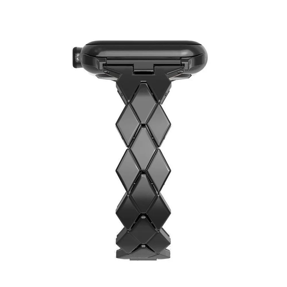 Rhombus Shaped Zinc Alloy Watch Band Replacement for Apple Watch Series 11 10 42mm / 9 8 7 41mm / SE3 SE2 SE 6 5 4 40mm / 3 2 1 38mm - Black - 4