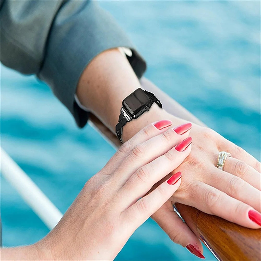 Rhombus Shaped Zinc Alloy Watch Band Replacement for Apple Watch Series 11 10 42mm / 9 8 7 41mm / SE3 SE2 SE 6 5 4 40mm / 3 2 1 38mm - Black - 6