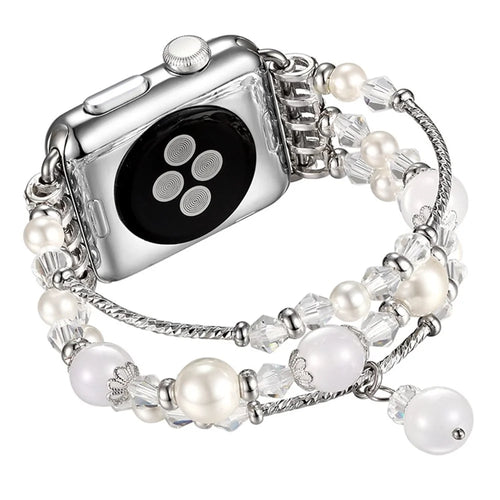 Agate Beads Pearl Watch Bracelet Band for Apple Watch Ultra 3 2 1 49mm / Series 11 10 46mm / 9 8 7 45mm / SE3 SE2 SE 6 5 4 44mm / 3 2 1 42mm - White - 1