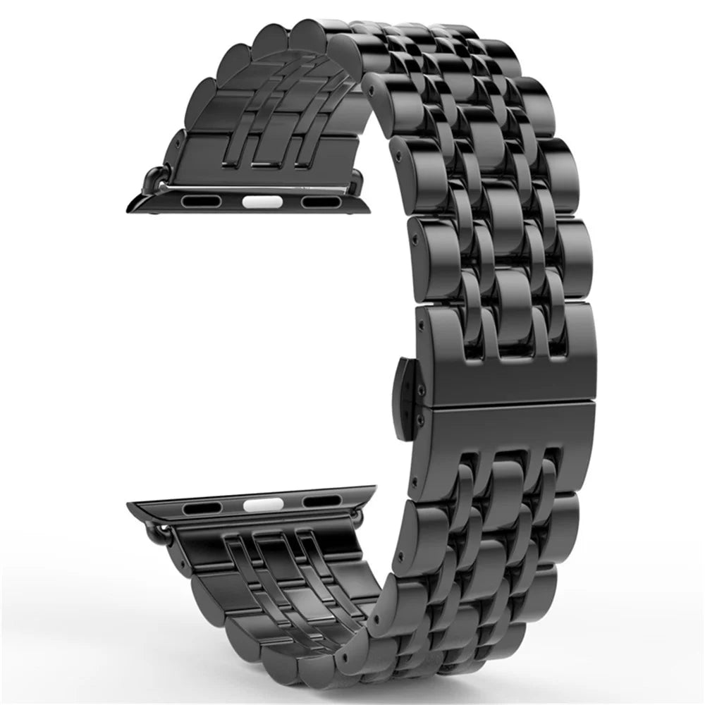 Classic Seven Beads Stainless Steel Watch Band for Apple Watch Ultra 3 2 1 49mm / Series 11 10 46mm / 9 8 7 45mm / SE3 SE2 SE 6 5 4 44mm / 3 2 1 42mm - Black - 2