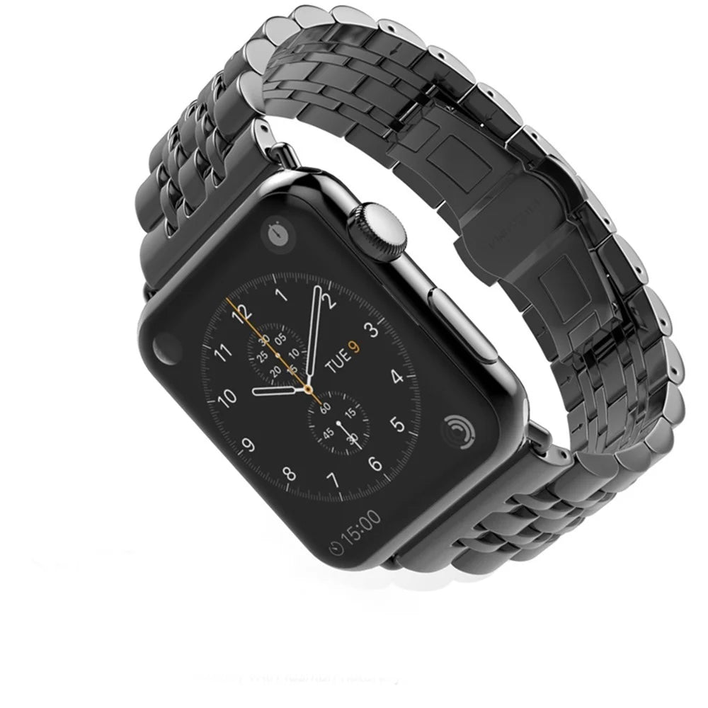 Classic Seven Beads Stainless Steel Watch Band for Apple Watch Ultra 3 2 1 49mm / Series 11 10 46mm / 9 8 7 45mm / SE3 SE2 SE 6 5 4 44mm / 3 2 1 42mm - Black - 3