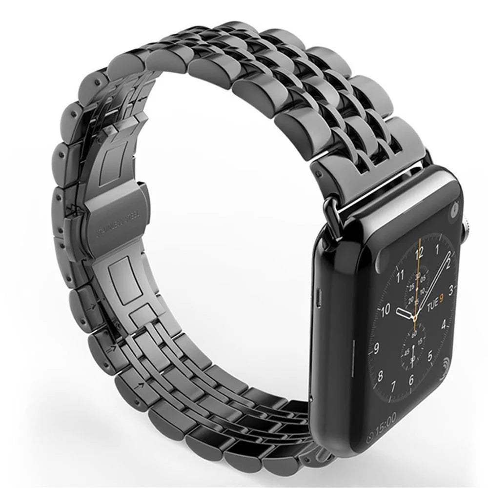 Classic Seven Beads Stainless Steel Watch Band for Apple Watch Ultra 3 2 1 49mm / Series 11 10 46mm / 9 8 7 45mm / SE3 SE2 SE 6 5 4 44mm / 3 2 1 42mm - Black - 4