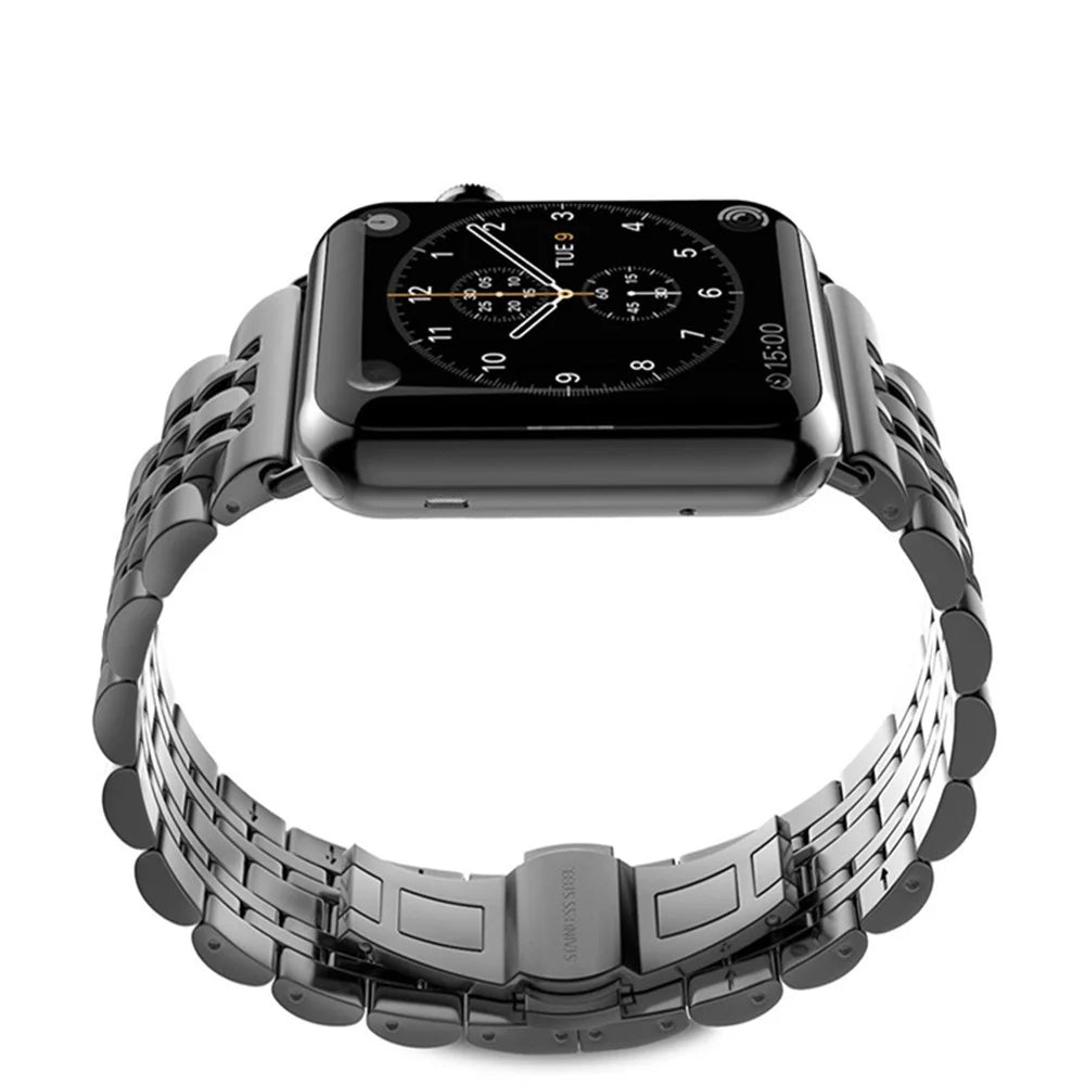 Classic Seven Beads Stainless Steel Watch Band for Apple Watch Ultra 3 2 1 49mm / Series 11 10 46mm / 9 8 7 45mm / SE3 SE2 SE 6 5 4 44mm / 3 2 1 42mm - Black - 5