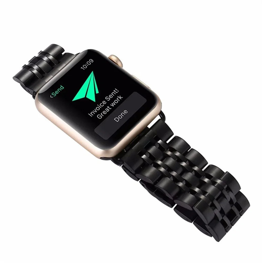 Classic Seven Beads Stainless Steel Watch Band for Apple Watch Ultra 3 2 1 49mm / Series 11 10 46mm / 9 8 7 45mm / SE3 SE2 SE 6 5 4 44mm / 3 2 1 42mm - Black - 6