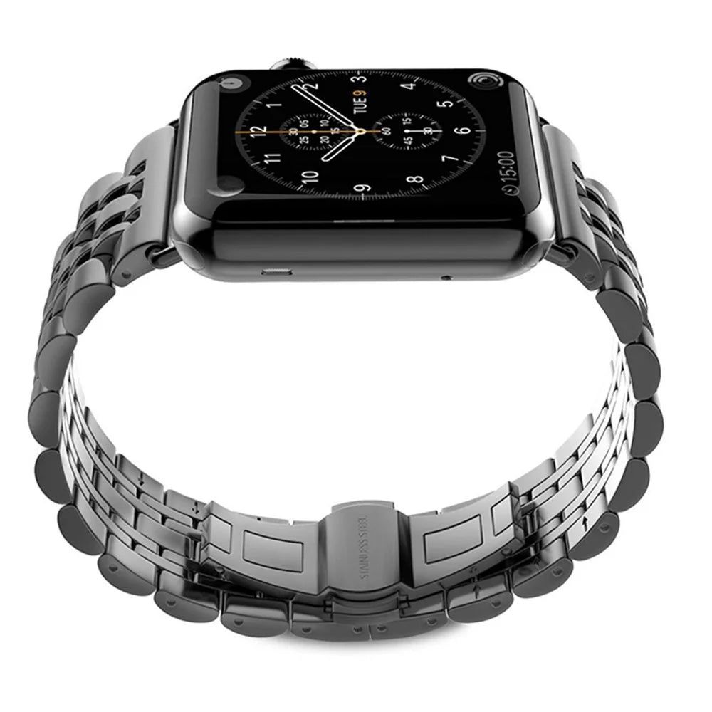 Classic Seven Beads Stainless Steel Watch Band for Apple Watch Ultra 3 2 1 49mm / Series 11 10 46mm / 9 8 7 45mm / SE3 SE2 SE 6 5 4 44mm / 3 2 1 42mm - Black - 7