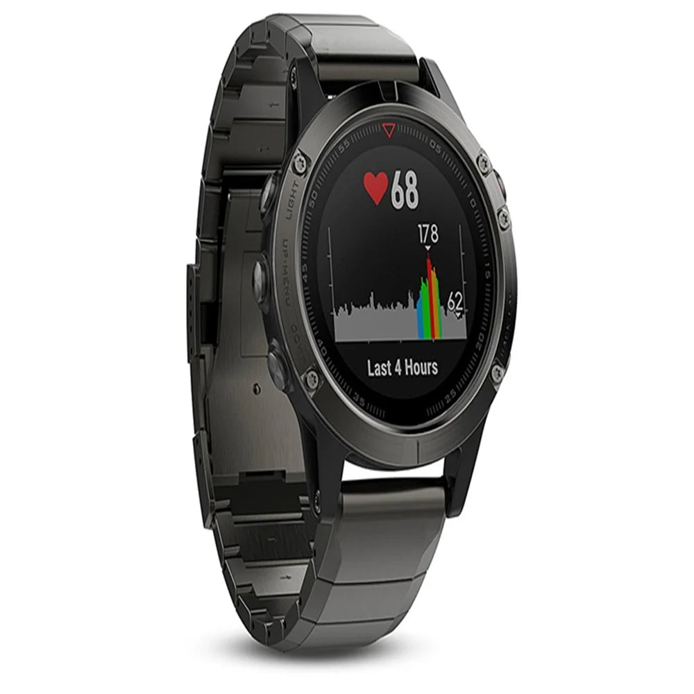 For Garmin Fenix 6 / 5 Stainless Steel Watch Strap Replacement Wrist Band - Black - 6