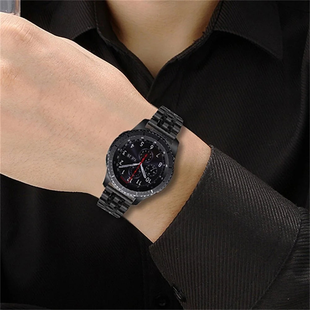For Samsung Gear S3 Frontier  /  S3 Classic 7 Beads Stainless Steel Watch Band Fold Buckle Watch Straps Replacement - Black - 6