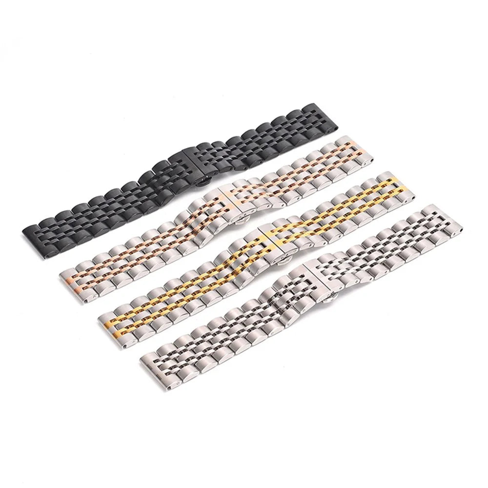 For Samsung Gear S3 Frontier  /  S3 Classic 7 Beads Stainless Steel Watch Band Fold Buckle Watch Straps Replacement - Black - 7