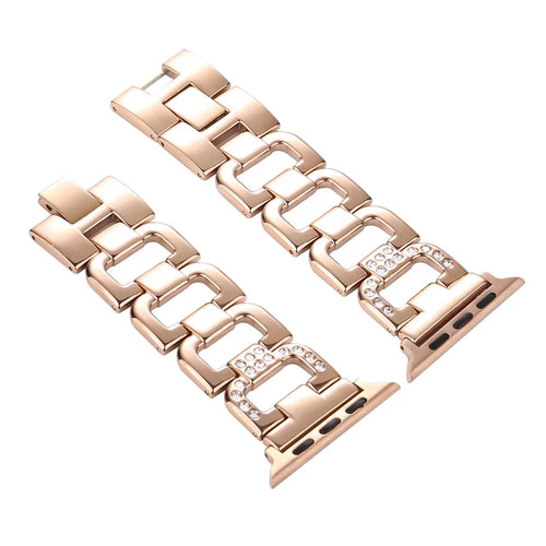 D-Shape Rhinestone Decor Stainless Steel Watch Band for Apple Watch Series 11 10 42mm / 9 8 7 41mm / SE3 SE2 SE 6 5 4 40mm / 3 2 1 38mm - Rose Gold - 1