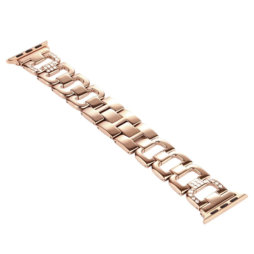 D-Shape Rhinestone Decor Stainless Steel Watch Band for Apple Watch Series 11 10 42mm / 9 8 7 41mm / SE3 SE2 SE 6 5 4 40mm / 3 2 1 38mm - Rose Gold - 2
