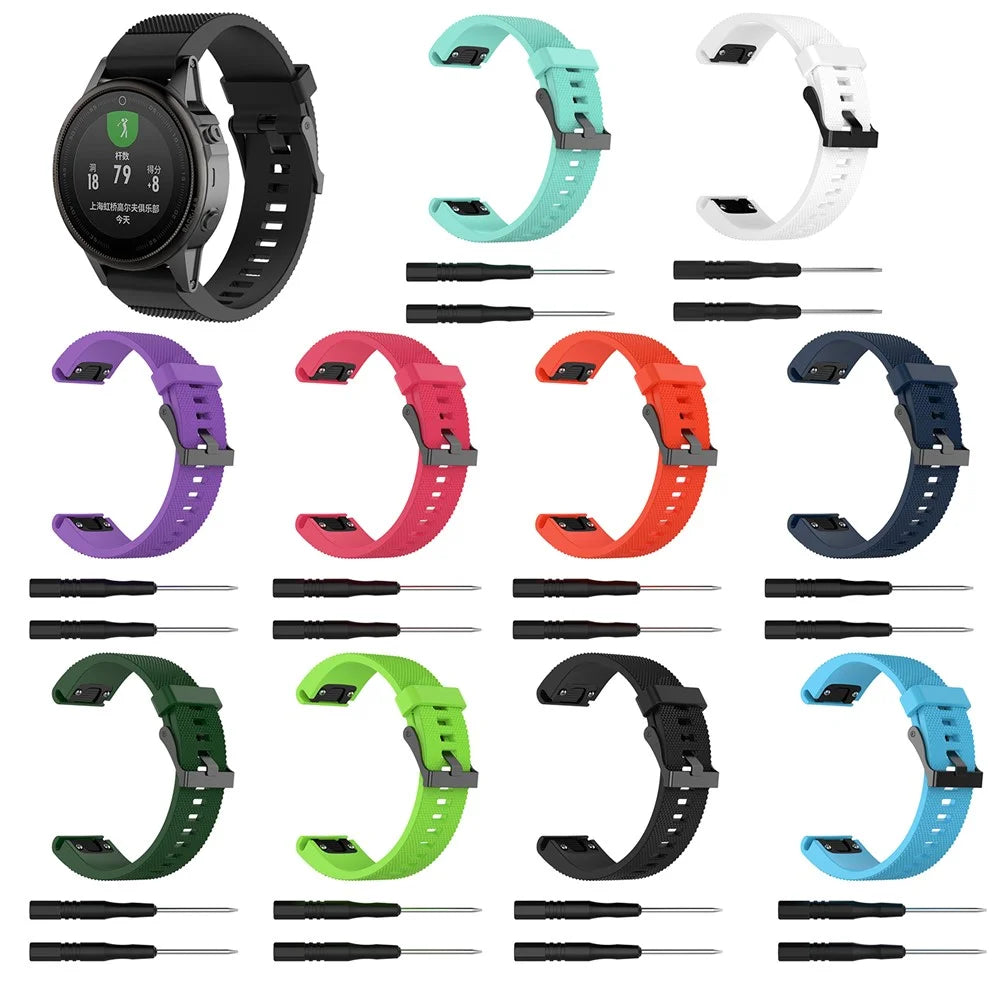 20mm Quick Fit Textured Silicone Watch Band Strap Bracelet Replacement for Garmin Fenix 5s - Black - 6