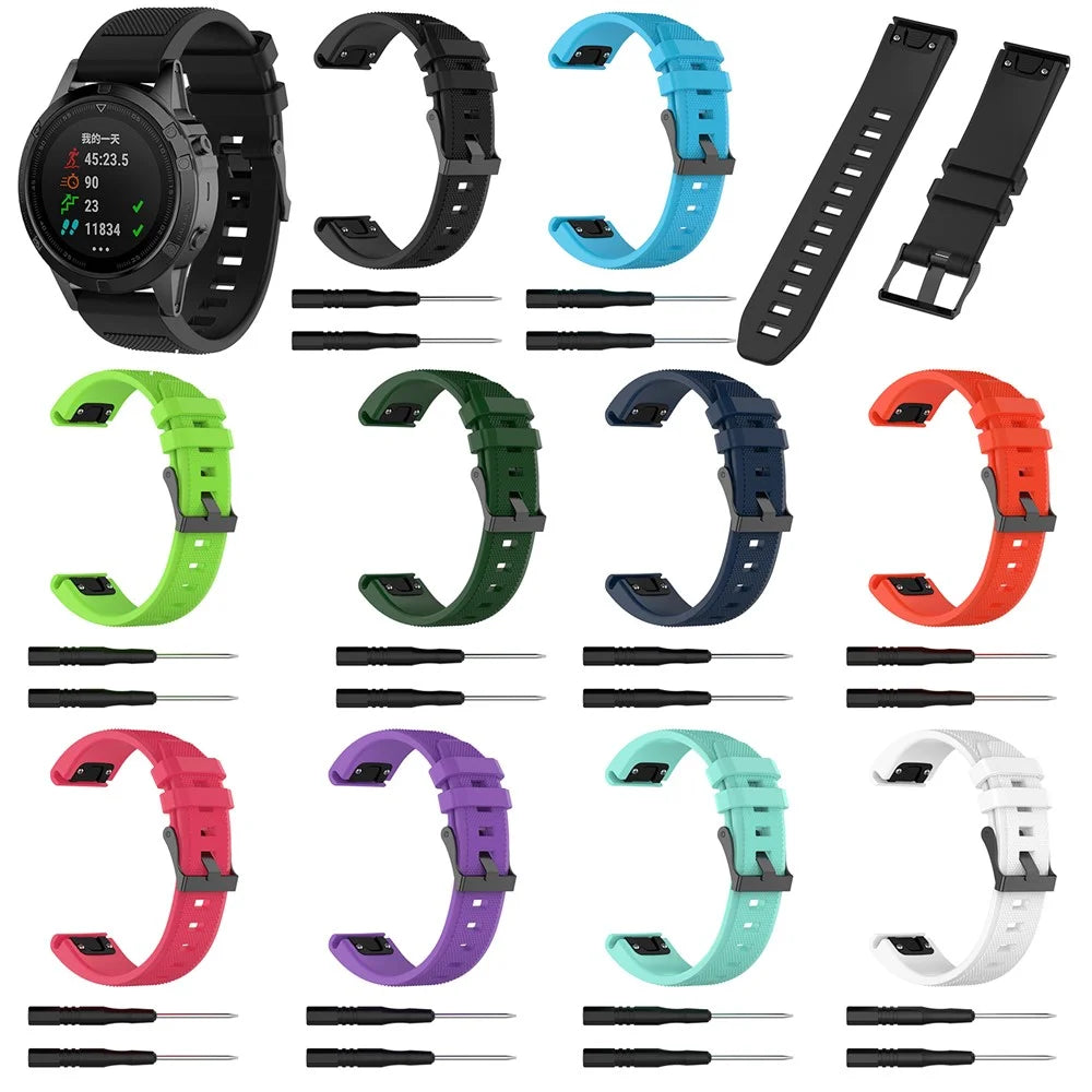 22mm Silicone Watch Band for Garmin Fenix 5 / Forerunner 935 945 / Quatix 5 / Quatix 5 Sapphire / Approach S60 Twill Texture Wrist Strap - Black - 4