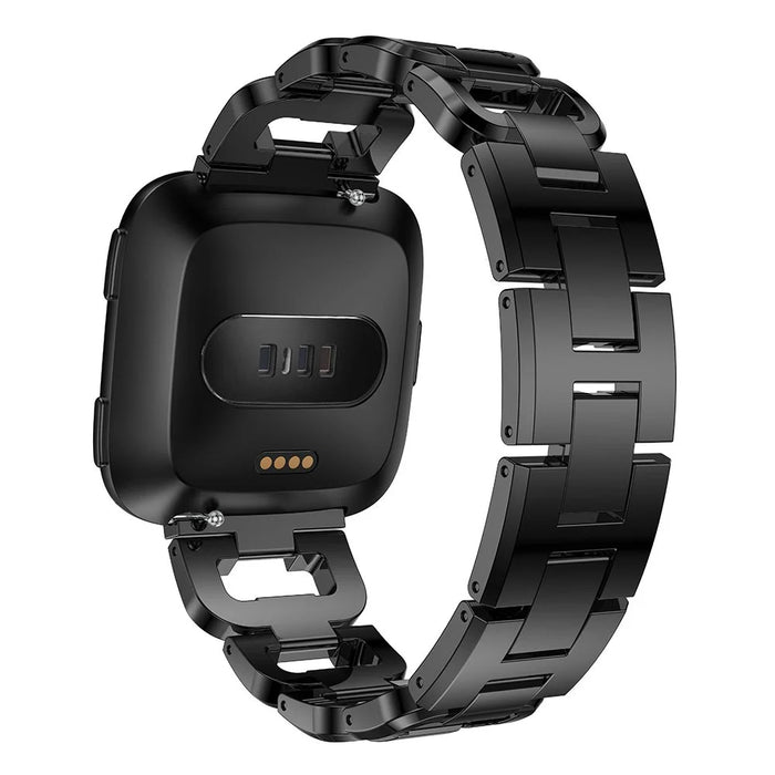 22mm D-shape Rhinestone Decor Alloy Watch Band for Fitbit Versa - Black - 3