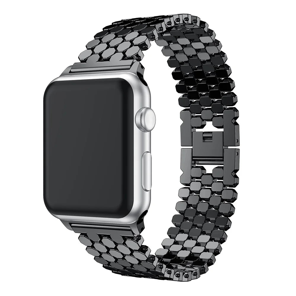 Polygon Pattern Watch Band Strap for Apple Watch Ultra 3 2 1 49mm / Series 11 10 46mm / 9 8 7 45mm / SE3 SE2 SE 6 5 4 44mm / 3 2 1 42mm - Black - 1