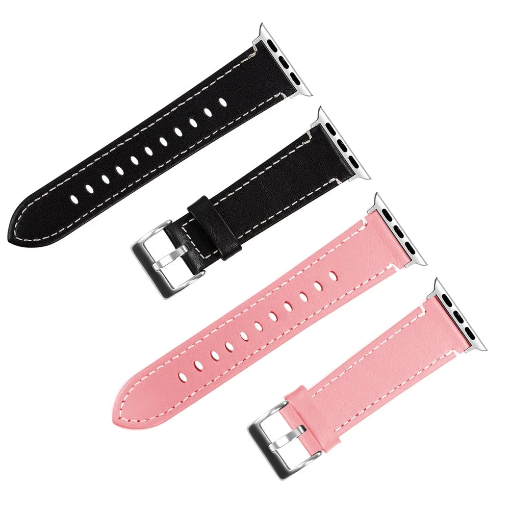 Genuine Leather Watch Wrist Bracelet for Apple Watch Ultra 3 2 1 49mm / Series 11 10 46mm / 9 8 7 45mm / SE3 SE2 SE 6 5 4 44mm / 3 2 1 42mm - Pink - 4