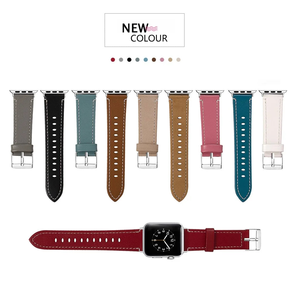 Genuine Leather Watch Wrist Bracelet for Apple Watch Ultra 3 2 1 49mm / Series 11 10 46mm / 9 8 7 45mm / SE3 SE2 SE 6 5 4 44mm / 3 2 1 42mm - Pink - 5