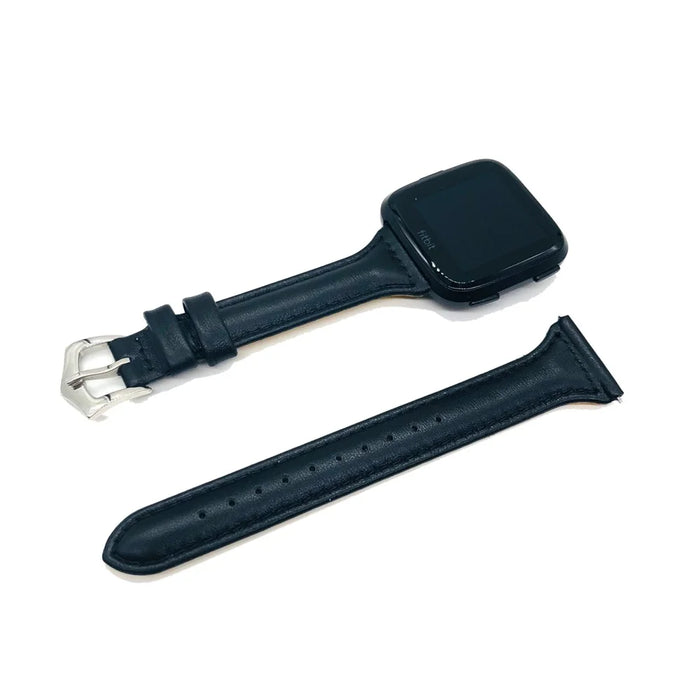 Full Grain Cowhide Leather Wrist Watch Strap for Fitbit Versa - Black - 2