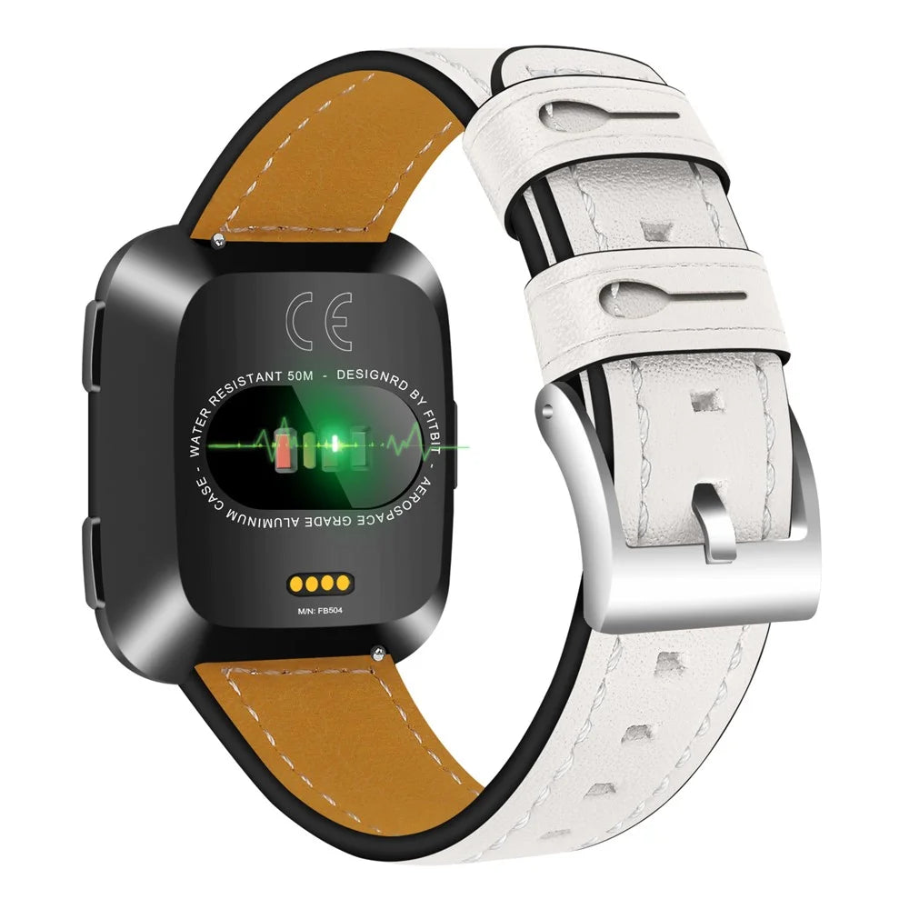 Genuine Leather Wristwatch Band Replacement for Fitbit Versa - White - 1